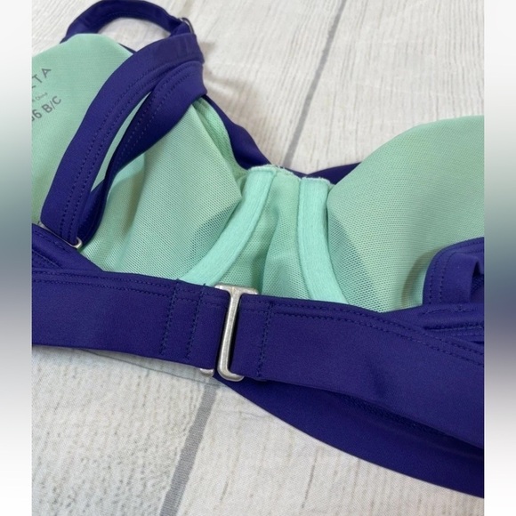 Athleta Womens Bikini Top Bra 36 B/C Purple Halter Padded Swimwear Hook Beach - Picture 10 of 13